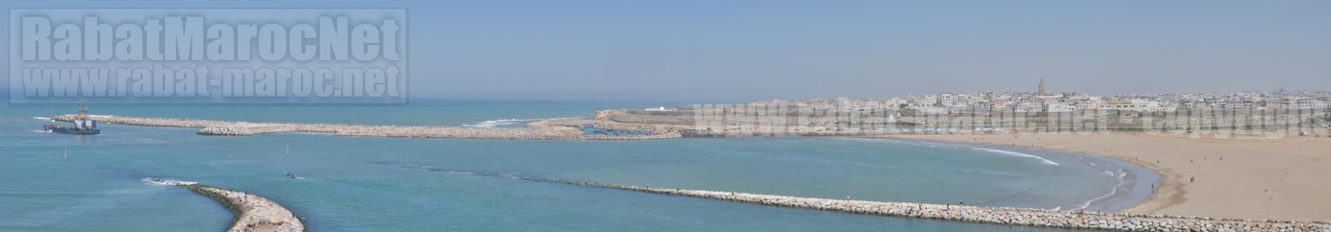 Panorama 11 Entree de l'estuaire du Bouregreg avec plage de Sale Et nouveau port de peche de Sale