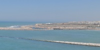 Panorama 11 Entree de l'estuaire du Bouregreg avec plage de Sale Et nouveau port de peche de Sale.JPG